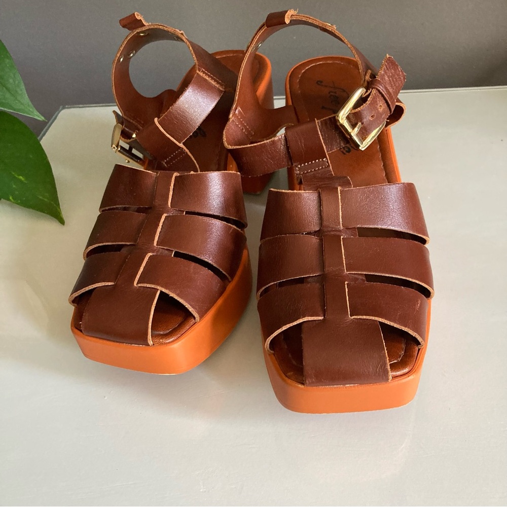Free People Brown Leather Platform Sandals with Orange Soles - Picture 4 of 7
